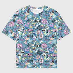 Футболка оверсайз мужская Дудл животные и меч, цвет: 3D-принт