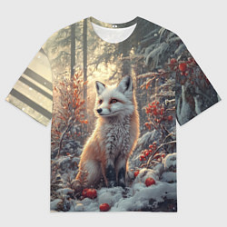 Футболка оверсайз мужская Лис в зимнем лесу, цвет: 3D-принт