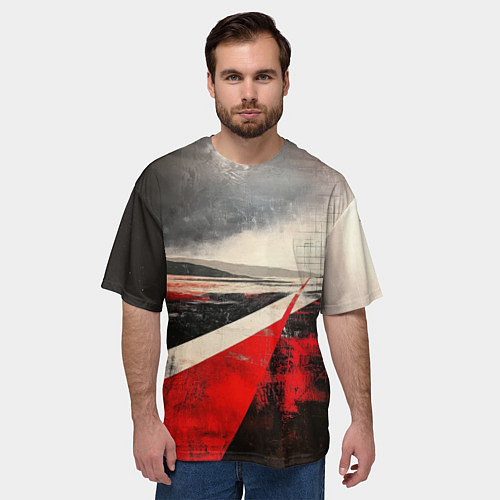 Мужская футболка оверсайз Футуристичный пейзаж в ретро стиле / 3D-принт – фото 3