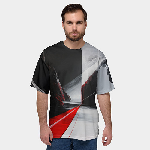 Мужская футболка оверсайз Футуристичный пейзаж в стиле авангард / 3D-принт – фото 3