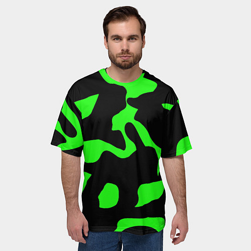 Мужская футболка оверсайз Зелёный камуфляж милитари / 3D-принт – фото 3