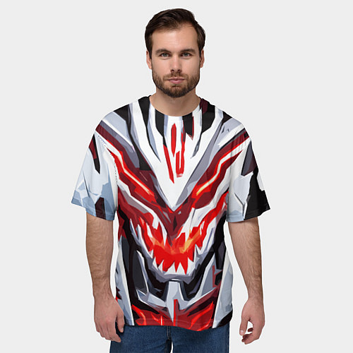 Мужская футболка оверсайз Абстрактный красный кибер демон / 3D-принт – фото 3