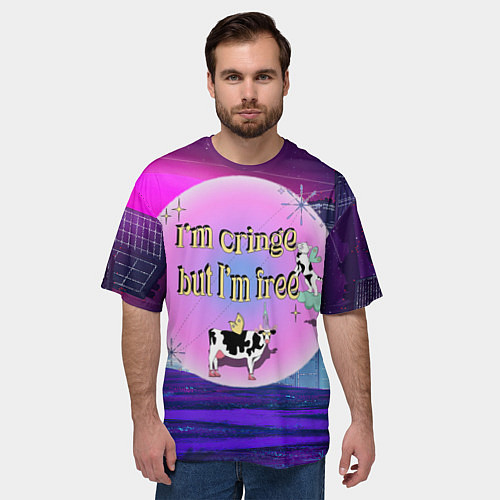 Мужская футболка оверсайз Кринж свобода на белом фоне / 3D-принт – фото 3