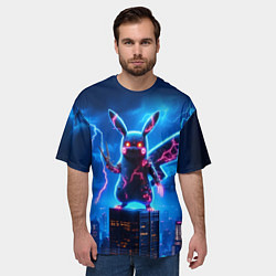 Футболка оверсайз мужская Пикачу в роли Годзиллы - неоновое свечение, цвет: 3D-принт — фото 2