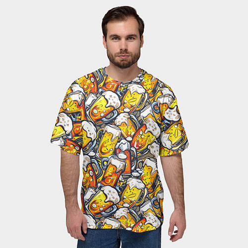 Мужская футболка оверсайз Граффити пиво пенное / 3D-принт – фото 3