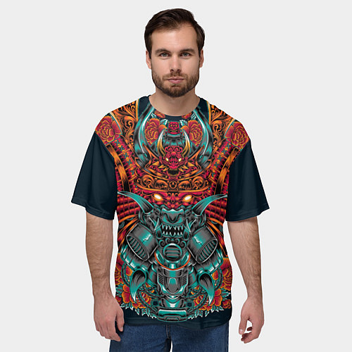 Мужская футболка оверсайз Киборг самурай / 3D-принт – фото 3