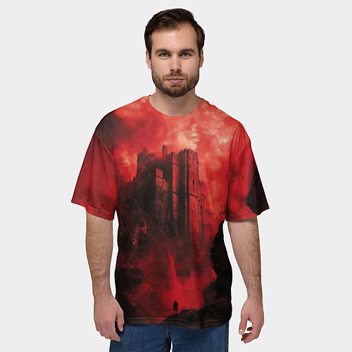 Мужская футболка оверсайз Путник под багровым замком / 3D-принт – фото 3
