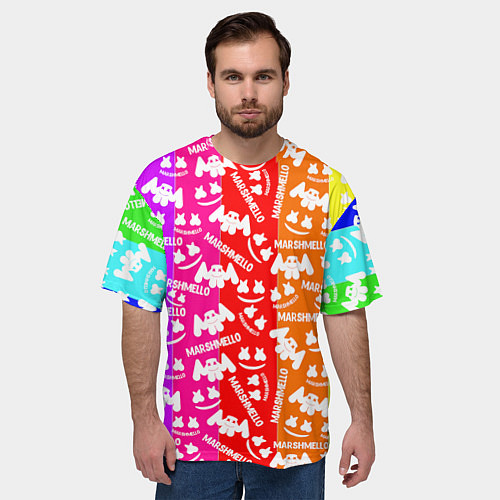 Мужская футболка оверсайз Marshmello rainbow / 3D-принт – фото 3