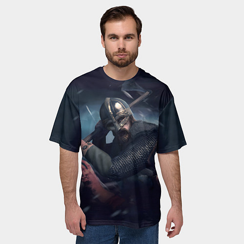 Мужская футболка оверсайз Викинг хускарл с секирой / 3D-принт – фото 3