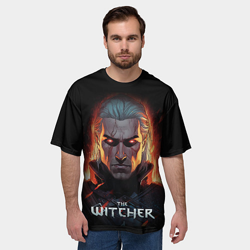 Мужская футболка оверсайз Ведьмак с красными глазами / 3D-принт – фото 3