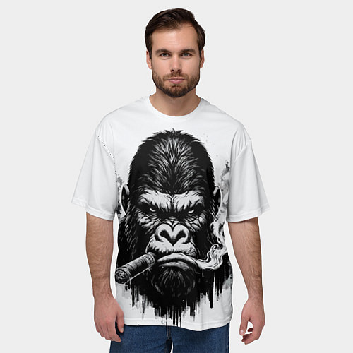 Мужская футболка оверсайз Горилла с сигарой / 3D-принт – фото 3
