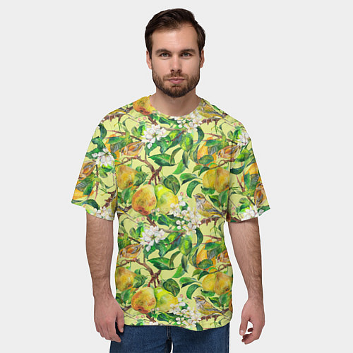 Мужская футболка оверсайз Птица на грушевом дереве / 3D-принт – фото 3