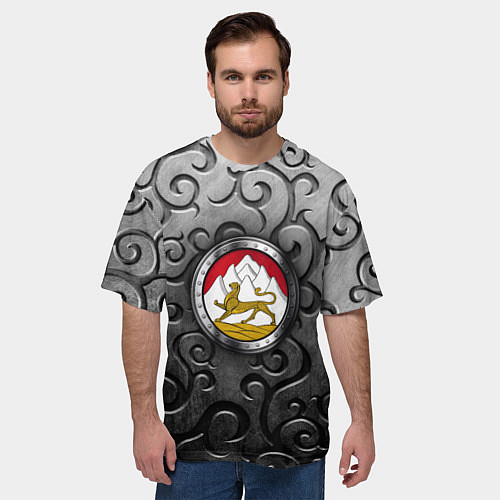 Мужская футболка оверсайз Металический орнамент и герб Осетии / 3D-принт – фото 3