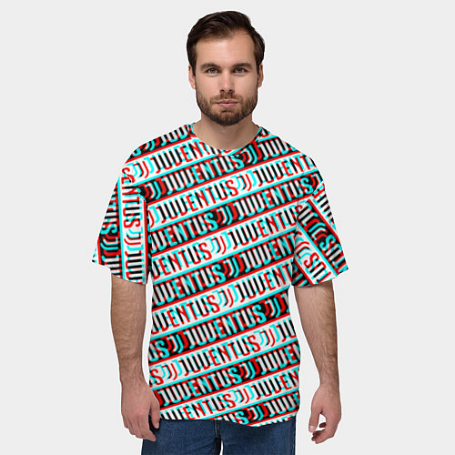Мужская футболка оверсайз Ювентус глитч паттерн / 3D-принт – фото 3