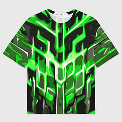Футболка оверсайз мужская Абстрактные зелёные линии на чёрном фоне, цвет: 3D-принт