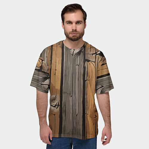 Мужская футболка оверсайз Old boards / 3D-принт – фото 3