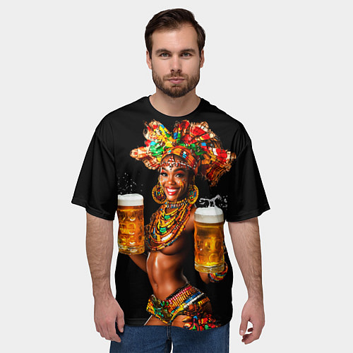 Мужская футболка оверсайз Пиво африканское - подача топлес / 3D-принт – фото 3