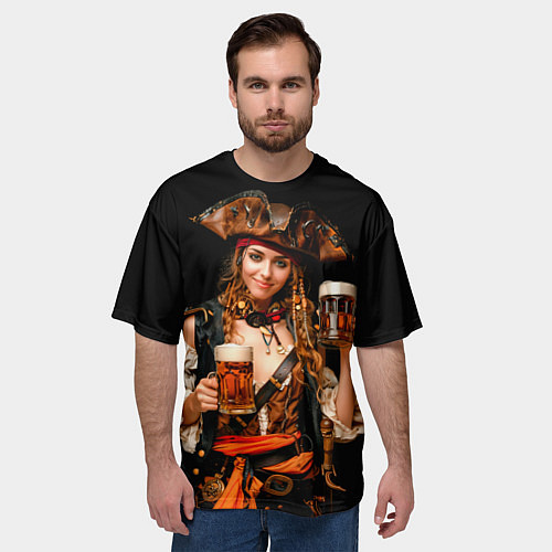 Мужская футболка оверсайз Пиво на Тартуге - красотка / 3D-принт – фото 3