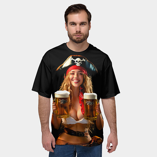 Мужская футболка оверсайз Пиво на Тартуге официантка / 3D-принт – фото 3