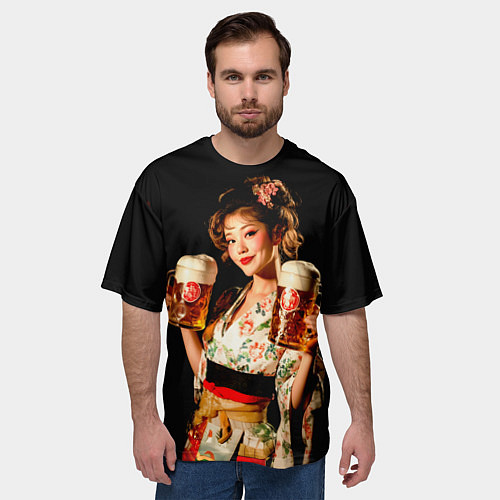 Мужская футболка оверсайз Японское пиво / 3D-принт – фото 3