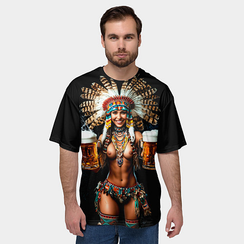 Мужская футболка оверсайз Индейское пиво - фирменное подача / 3D-принт – фото 3