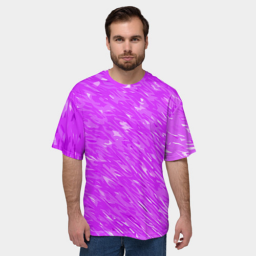 Мужская футболка оверсайз Фиолетово-белые мазки / 3D-принт – фото 3