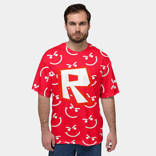 Мужская футболка оверсайз Roblox smile pattern / 3D-принт – фото 3