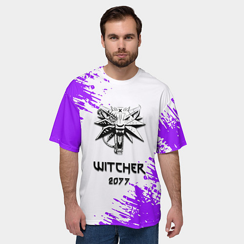 Мужская футболка оверсайз The Witcher 2077 неоновые краски / 3D-принт – фото 3