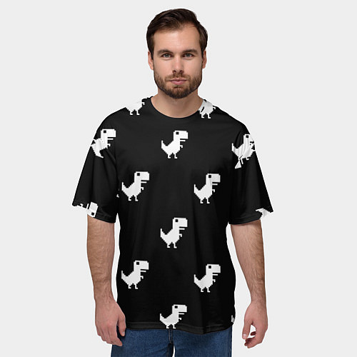 Мужская футболка оверсайз С пиксельными силуэтами 8 бит динозавриков / 3D-принт – фото 3