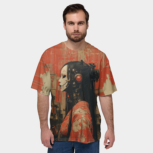 Мужская футболка оверсайз Девушка-андроид в кимоно / 3D-принт – фото 3