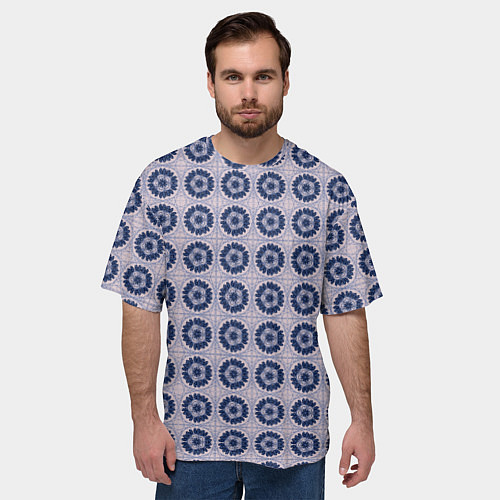 Мужская футболка оверсайз Узор синяя плитка / 3D-принт – фото 3