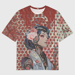 Футболка оверсайз мужская Девушка-андроид на фоне шестиугольников, цвет: 3D-принт
