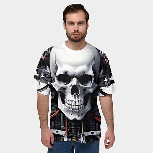 Мужская футболка оверсайз Cyber skull - ai art / 3D-принт – фото 3