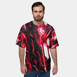 Футболка оверсайз мужская Красно-чёрная киберпанк абстракция, цвет: 3D-принт — фото 2