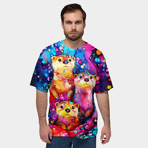 Мужская футболка оверсайз Три выдры / 3D-принт – фото 3