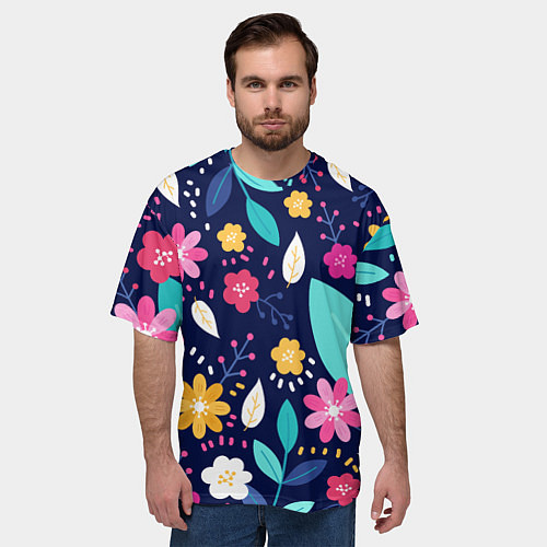 Мужская футболка оверсайз Абстракция цветочный фон / 3D-принт – фото 3