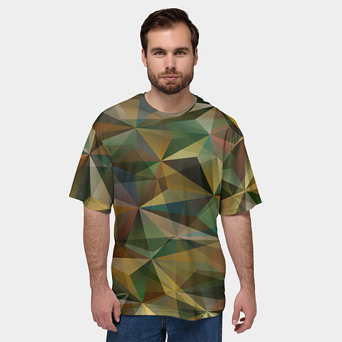 Мужская футболка оверсайз Милитари абстракция стекло / 3D-принт – фото 3