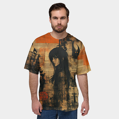 Мужская футболка оверсайз Девушка на газете / 3D-принт – фото 3