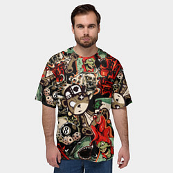 Футболка оверсайз мужская Граффити плюшевого медведя среди акул азарта, цвет: 3D-принт — фото 2