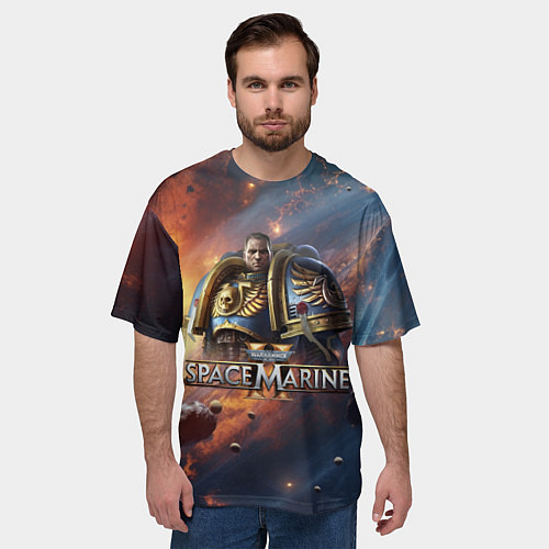 Мужская футболка оверсайз Warhammer 40000 space marine 2 Captain Titus / 3D-принт – фото 3
