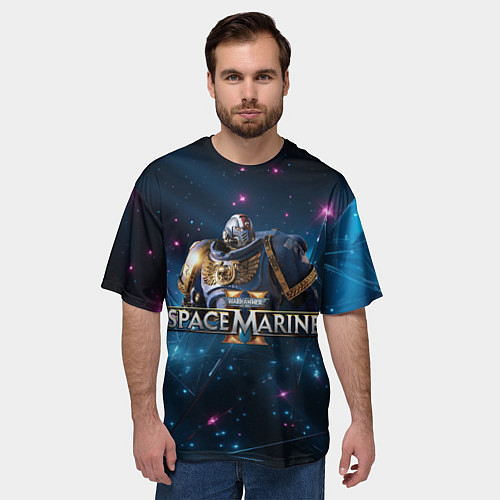 Мужская футболка оверсайз Warhammer 40000 space marine 2 ультрамарин в броне / 3D-принт – фото 3