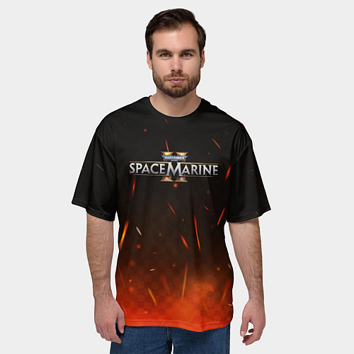 Мужская футболка оверсайз Warhammer 40000 space marine 2 logo fire / 3D-принт – фото 3