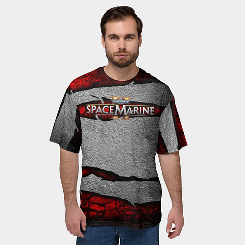 Мужская футболка оверсайз Warhammer space marine 2 лого / 3D-принт – фото 3