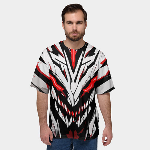 Мужская футболка оверсайз Красное абстрактное лицо монстра / 3D-принт – фото 3