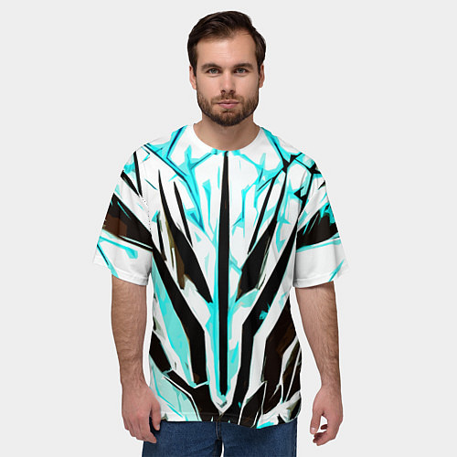 Мужская футболка оверсайз Чёрно-голубая абстракция на белом фоне / 3D-принт – фото 3