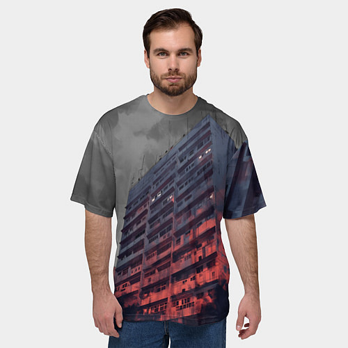 Мужская футболка оверсайз Сумрачный спальный район / 3D-принт – фото 3