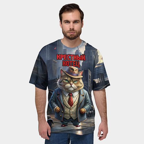 Мужская футболка оверсайз Мафия крестный котец / 3D-принт – фото 3