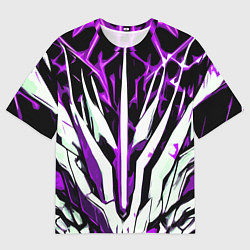 Мужская футболка оверсайз Чёрный фон, фиолетово-белая абстракция