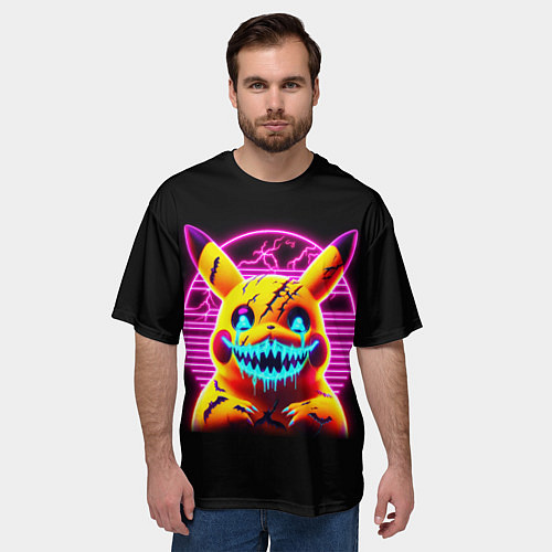 Мужская футболка оверсайз Terrible Pikachu - halloween fantasy / 3D-принт – фото 3