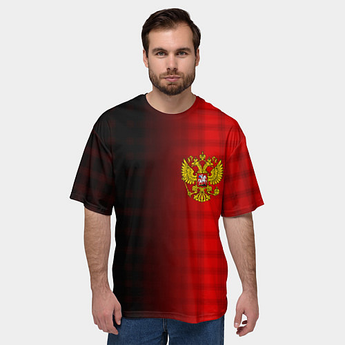 Мужская футболка оверсайз Герб РФ текстура красный / 3D-принт – фото 3